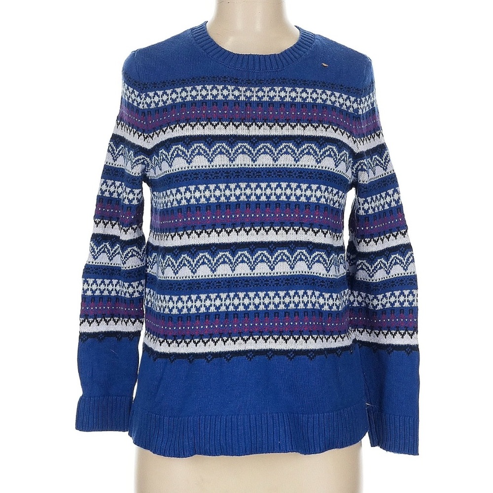 Blue Fair Isle Christmas Holiday Striped Sweater